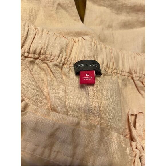 Vince Camuto Women's Peach Linen Tie Front Wide Leg Pants Size 1X Pockets - Picture 5 of 10